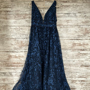 NAVY/FLORAL A LINE GOWN