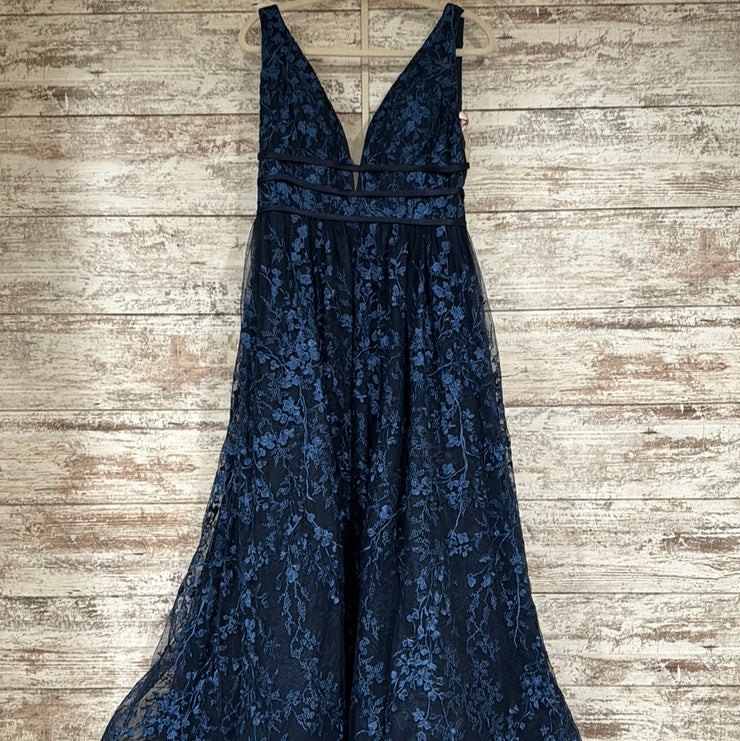 NAVY/FLORAL A LINE GOWN