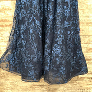 NAVY/FLORAL A LINE GOWN