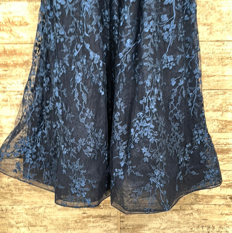 NAVY/FLORAL A LINE GOWN