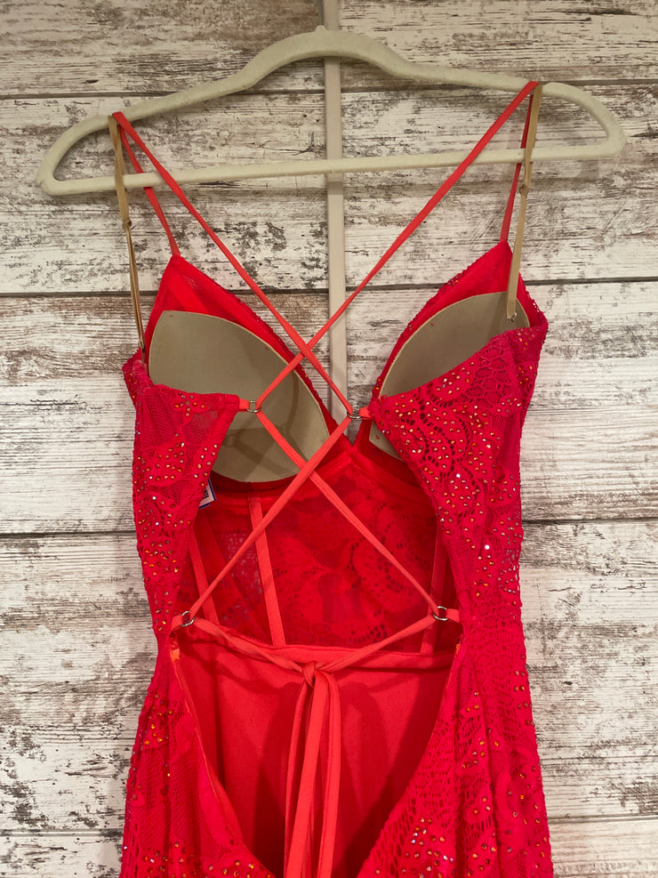 RED LACE LONG EVENING GOWN