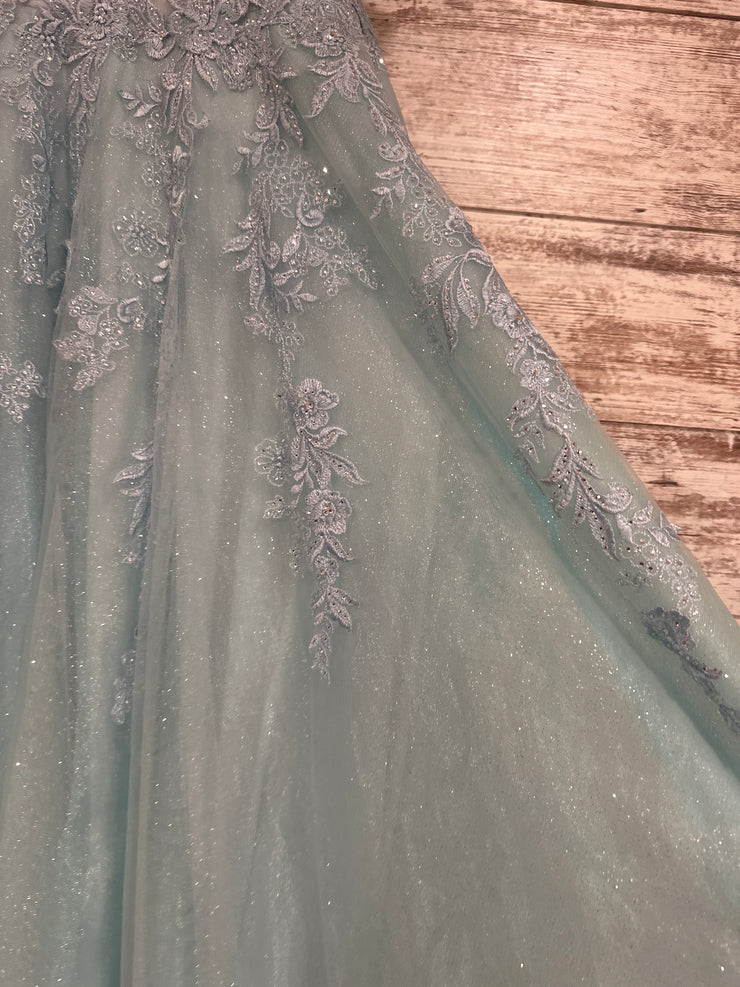BLUE/FLORAL A LINE GOWN