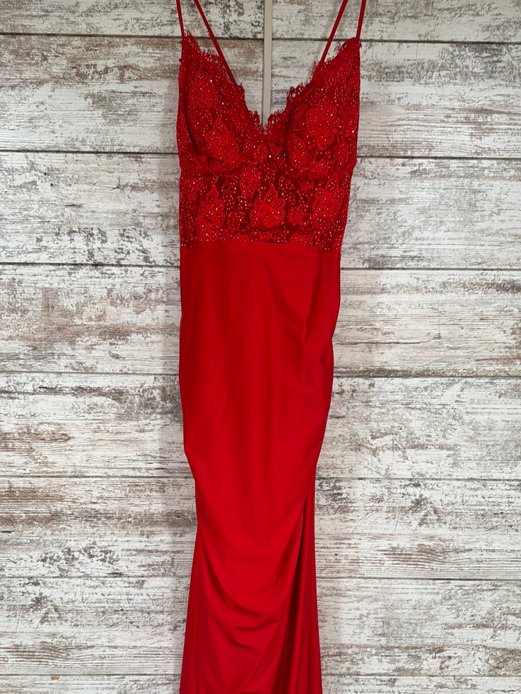 RED FITTED LONG DRESS