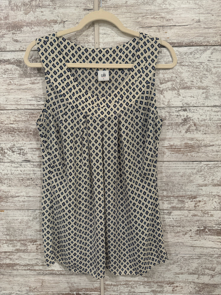 IVORY/BLUE SLEEVELESS TOP $89