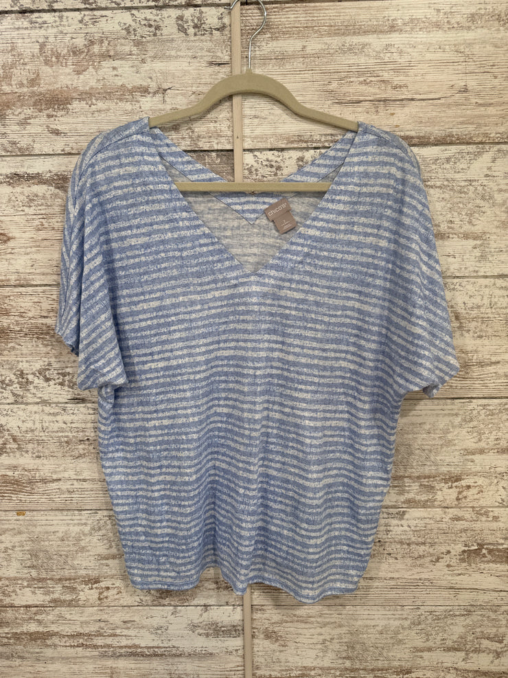 BLUE/WHITE SHORT SLEEVE TOP$60