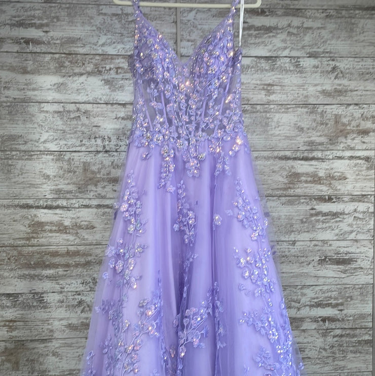 PURPLE SPARKLY A LINE GOWN