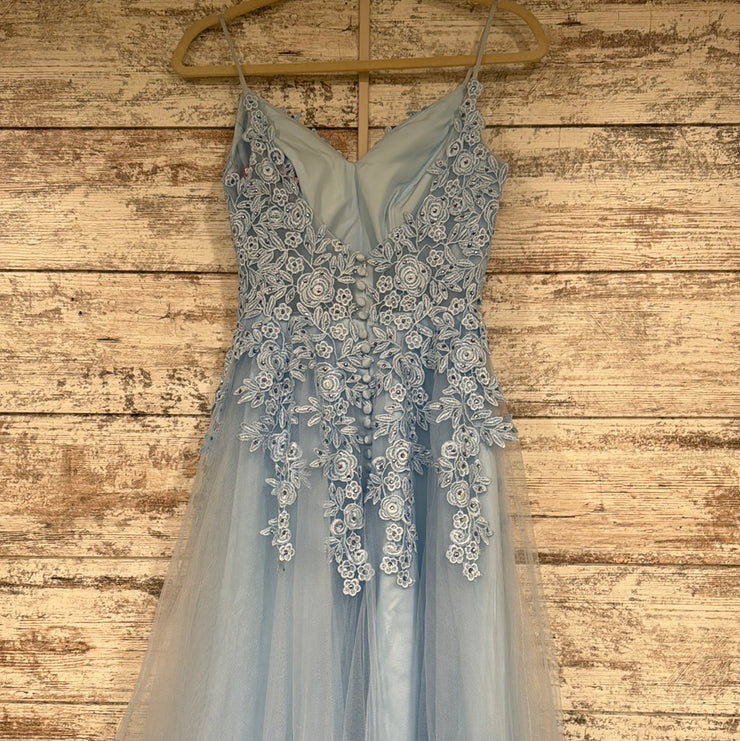 BLUE/FLORAL A LINE GOWN