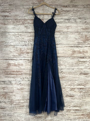 NAVY/FLORAL A LINE GOWN