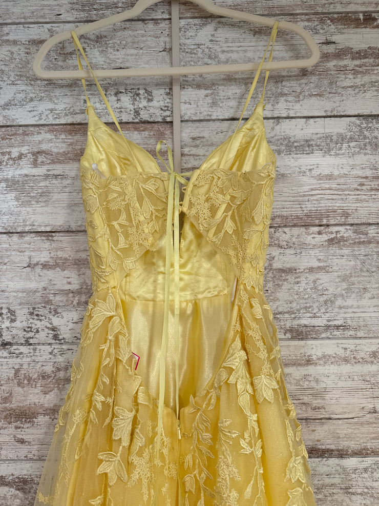 YELLOW/FLORAL A LINE GOWN-NEW