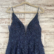 NAVY FLORAL A LINE GOWN (NEW)