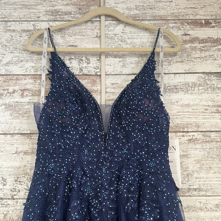 NAVY FLORAL A LINE GOWN (NEW)