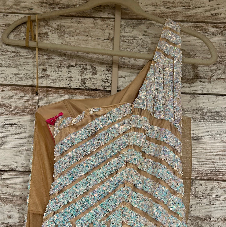 WHITE/PINK SEQUIN MERMAID GOWN