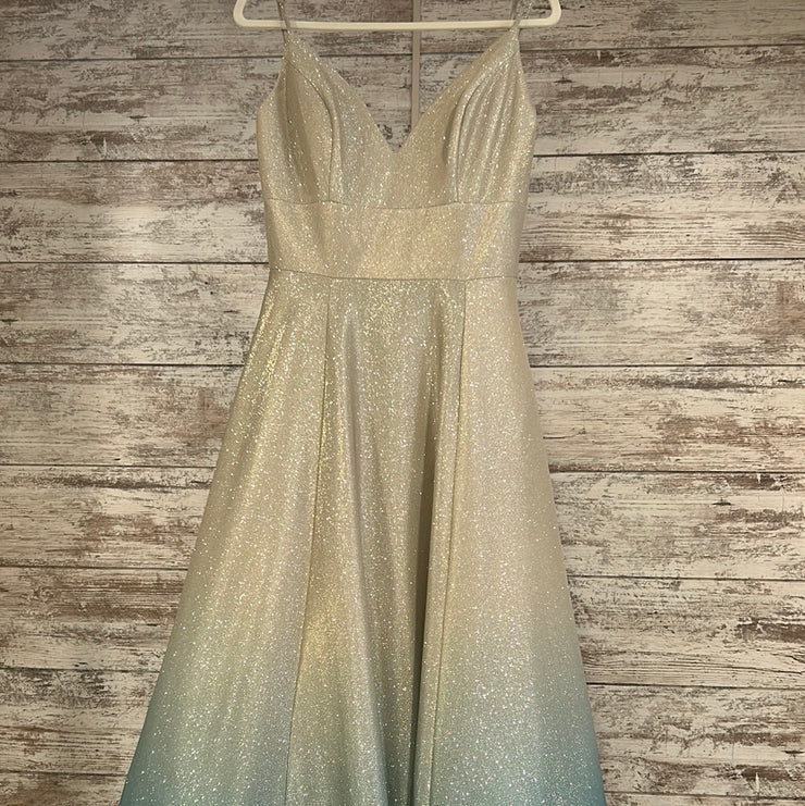 GREEN SPARKLY A LINE GOWN