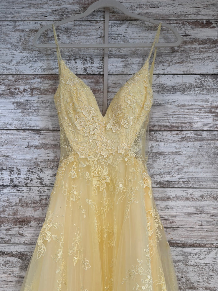 YELLOW/FLORAL A LINE GOWN