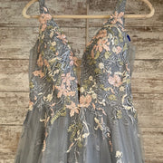 GRAY/FLORAL A LINE GOWN