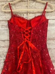 RED SPARKLY A LINE GOWN
