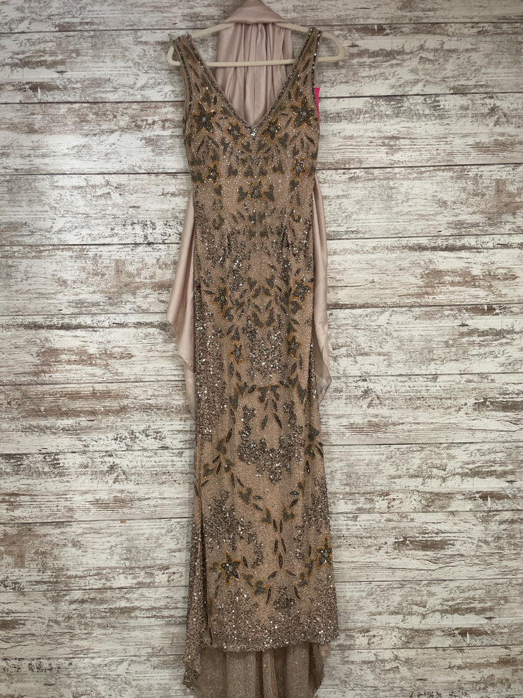 TAN/BROWN BEADED LONG DRESS