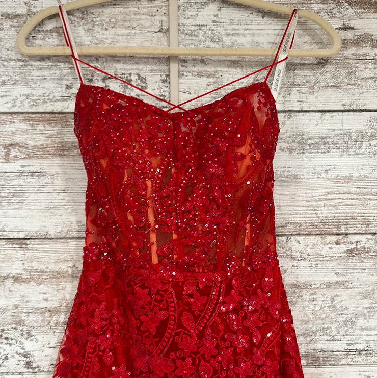 RED/FLORAL LONG EVENING GOWN