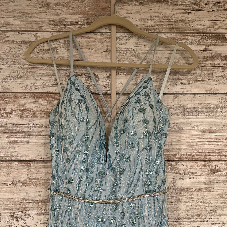 BLUE SPARKLY LONG EVENING GOWN