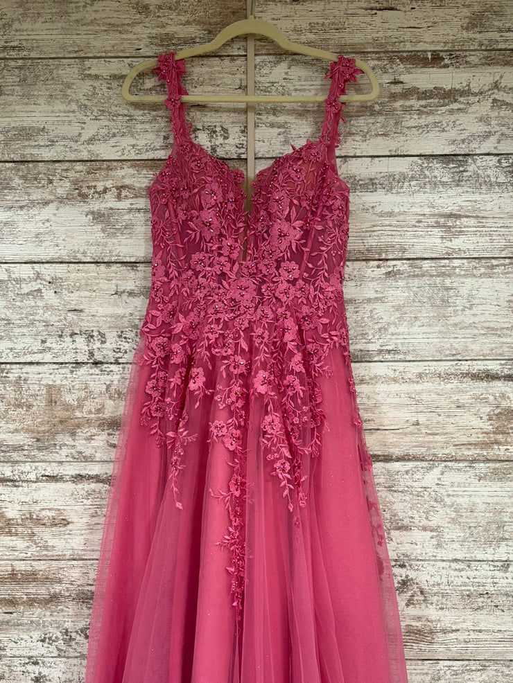 PINK/FLORAL A LINE GOWN