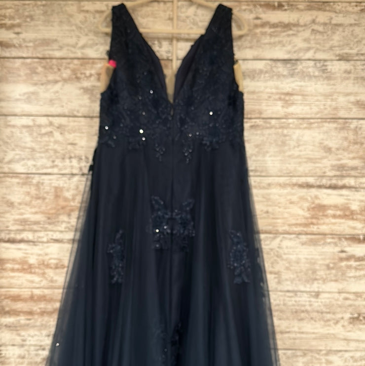 NAVY/FLORAL A LINE GOWN