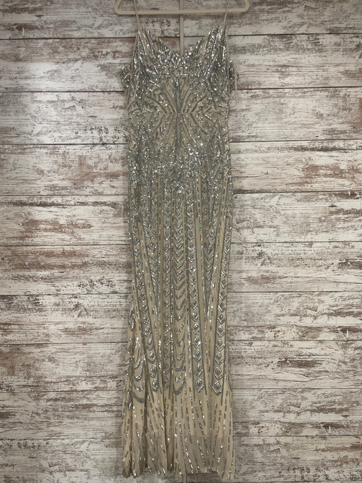 SILVER/TAN SPARKLY LONG DRESS