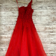 RED ONE SHOULDER SPARKLY ALINE