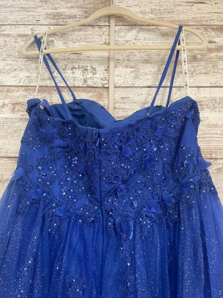 ROYAL BLUE/FLORAL A LINE GOWN