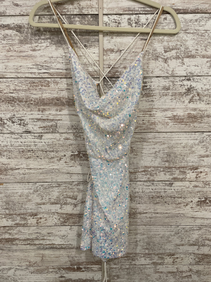 WHITE SEQUIN SHORT DRESS