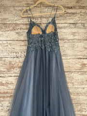 BLUE SPARKLY A LINE GOWN