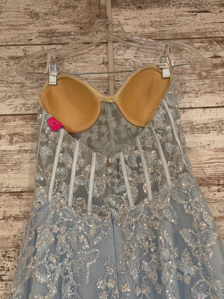 BLUE SPARKLY A LINE GOWN