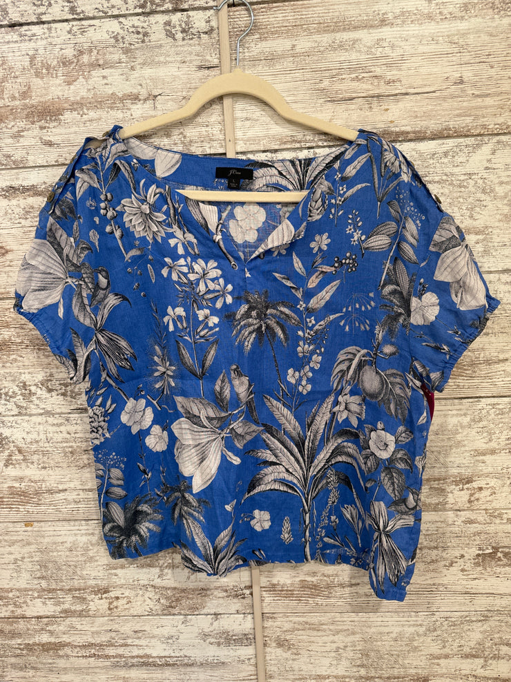 BLUE FLORAL 100% LINEN TOP $98