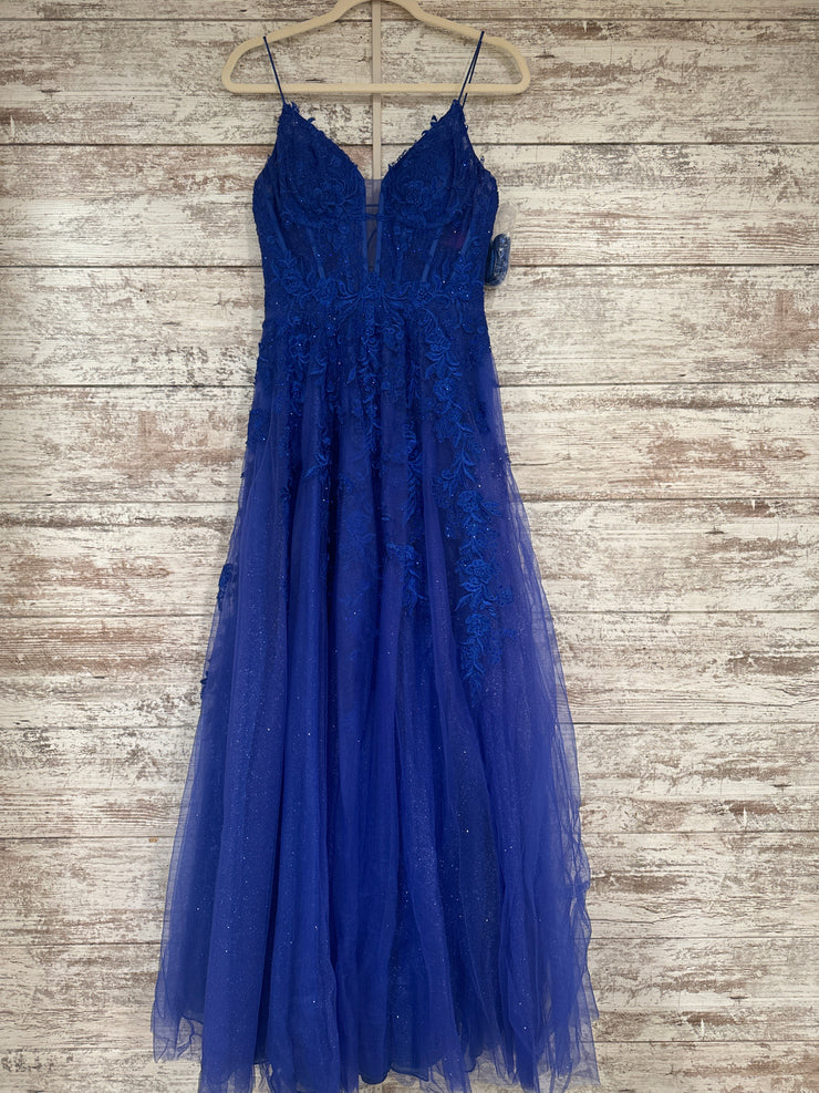 ROYAL BLUE/FLORAL A LINE GOWN