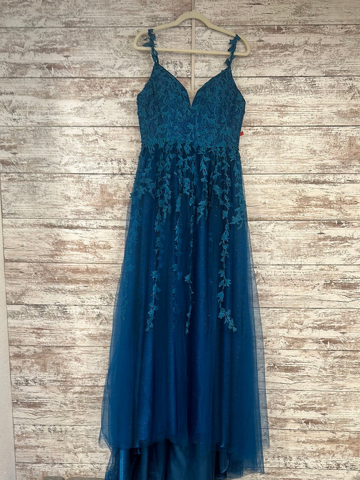 TEAL/FLORAL A LINE GOWN (NEW)