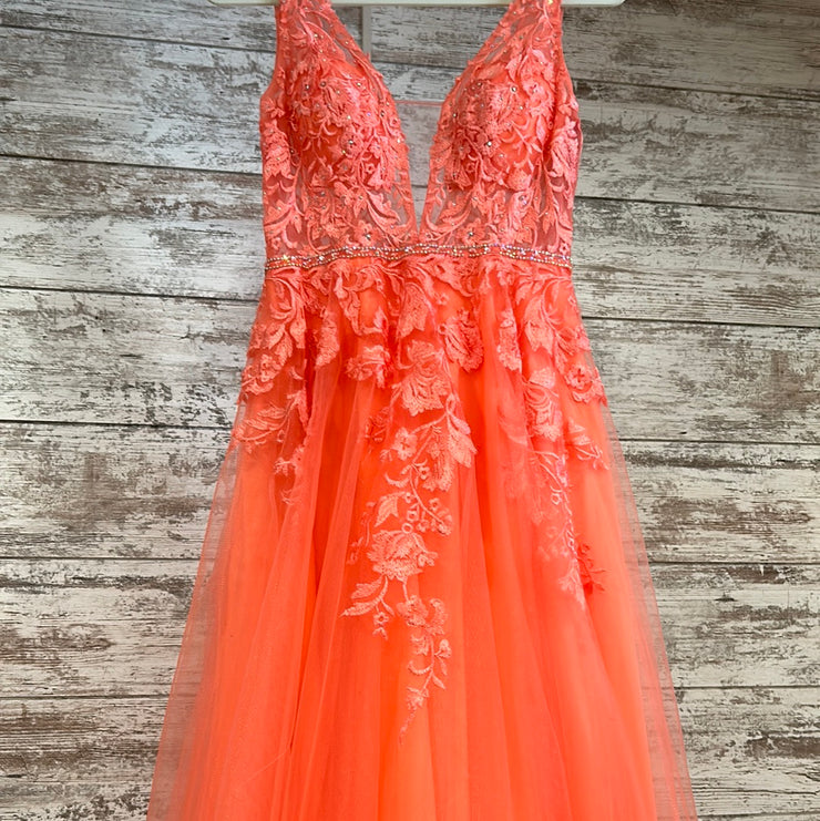 CORAL/FLORAL A LINE GOWN
