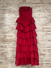 RED RUFFLED/TIERED A LINE GOWN
