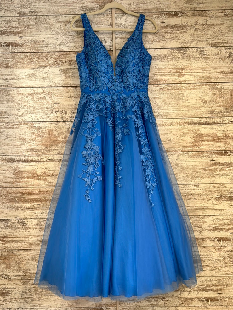 BLUE/FLORAL A LINE GOWN