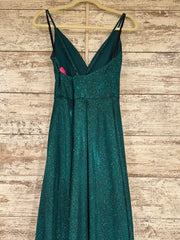 GREEN SPARKLY A LINE GOWN