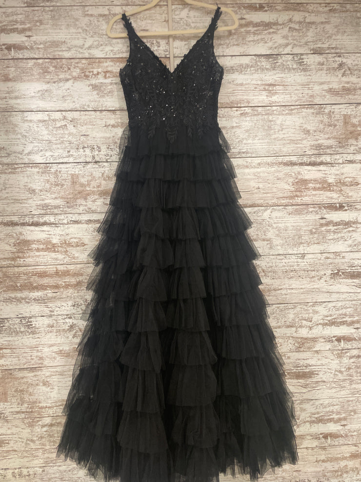 BLACK TIERED A LINE GOWN