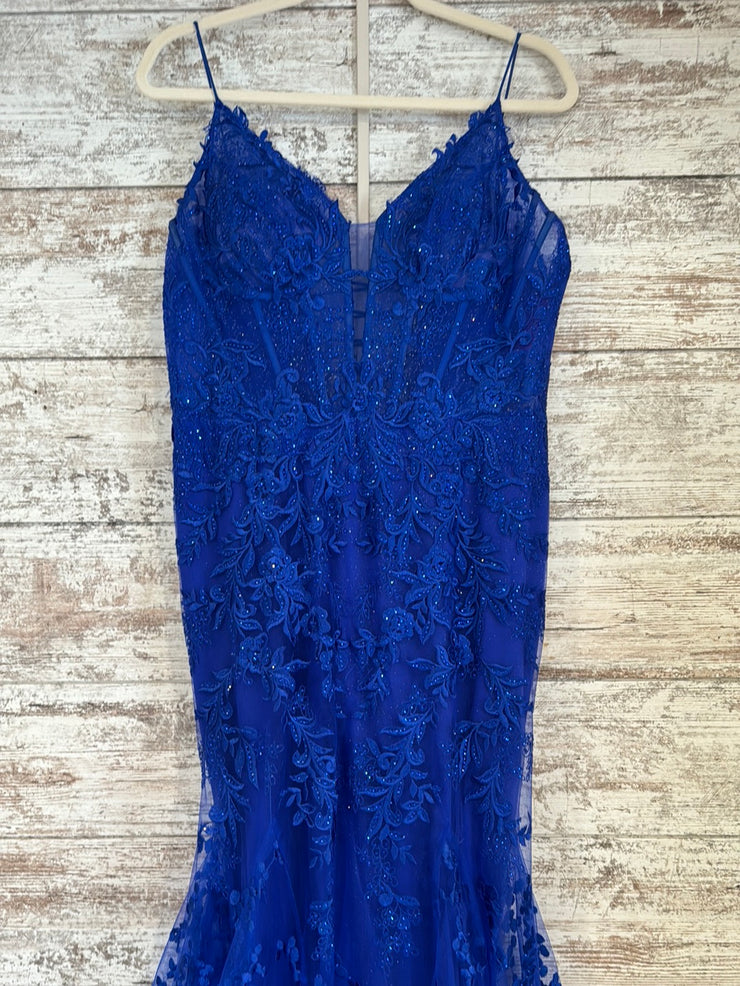 ROYAL BLUE/FLORAL LONG DRESS