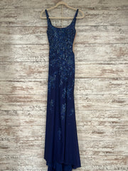NAVY/SILVER LONG EVENING GOWN