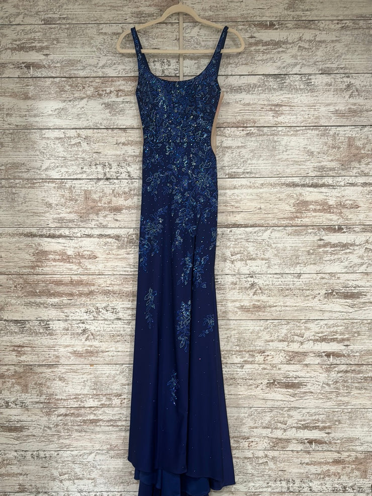 NAVY/SILVER LONG EVENING GOWN