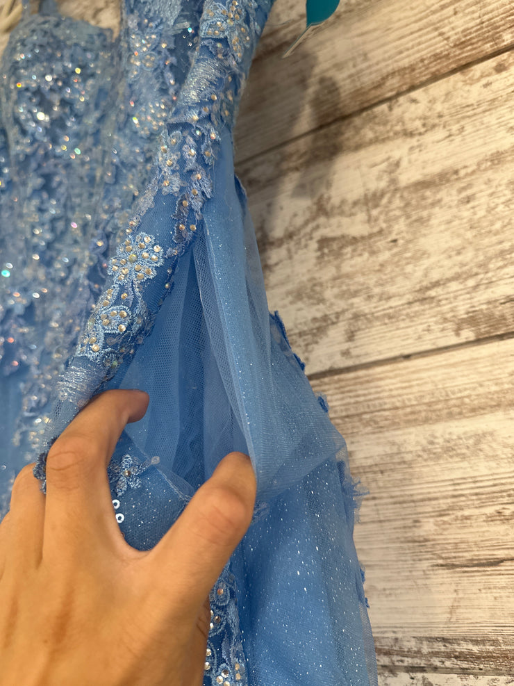 BLUE/FLORAL SPARKLY A LINE