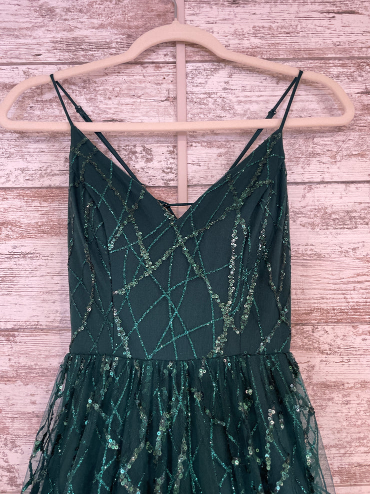 GREEN SPARKLY A LINE GOWN