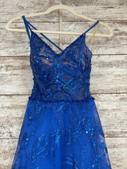 ROYAL BLUE SPARKLY A LINE GOWN