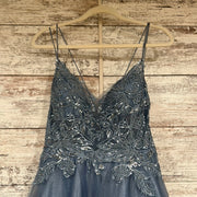 BLUE SPARKLY A LINE GOWN