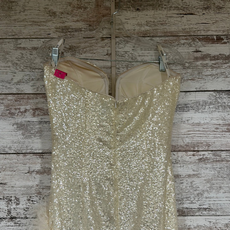 IVORY FEATHER LONG EVENING$800