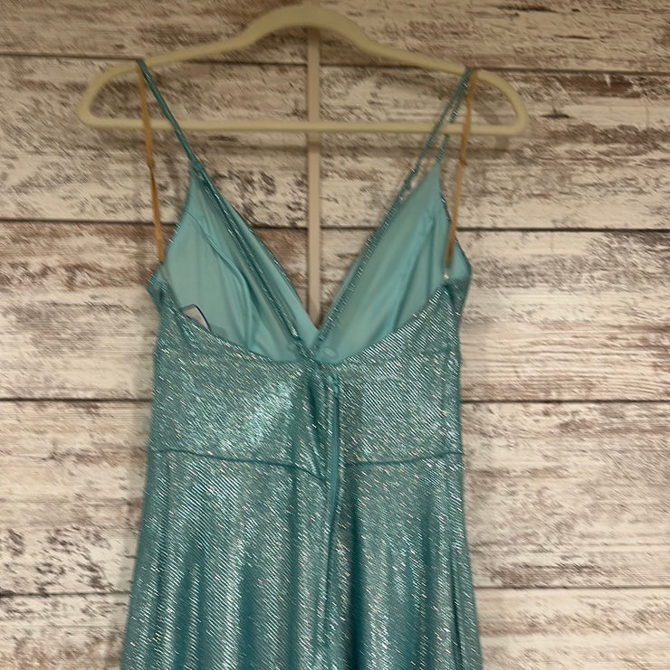 BLUE SPARKLY A LINE GOWN