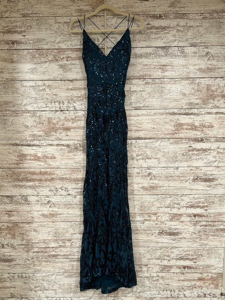 TEAL SPARKLY LONG EVENING GOWN