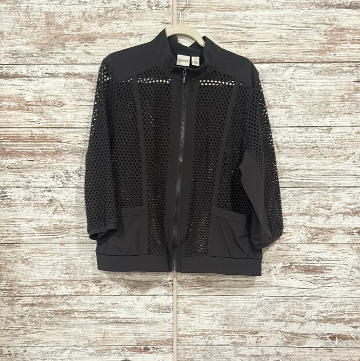 BLACK CROCHET ZIP UP JACKET